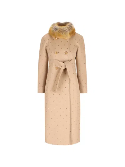 Valentino Sequin-embellished Faux-fur Collar Coat In Neutral