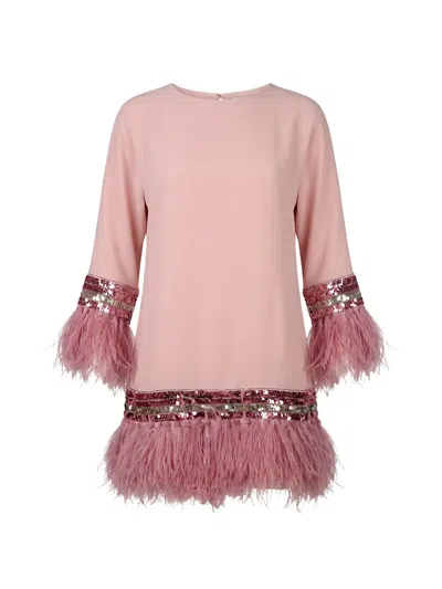 Valentino Sequin-embellished Feather-trim Mini Dress In Pink