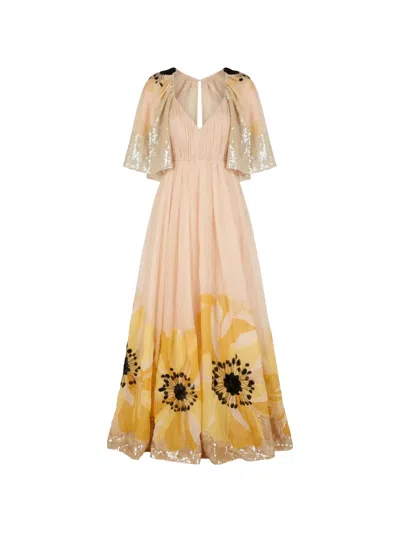 Valentino Sequin-embellished Floral-print Dress In Neutral