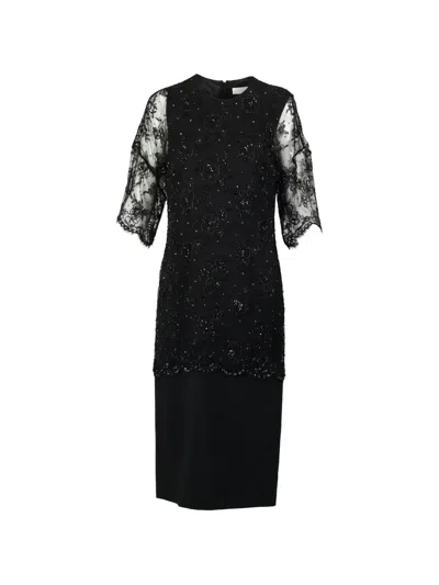Valentino Sequin-embellished Lace Midi Dress In Black