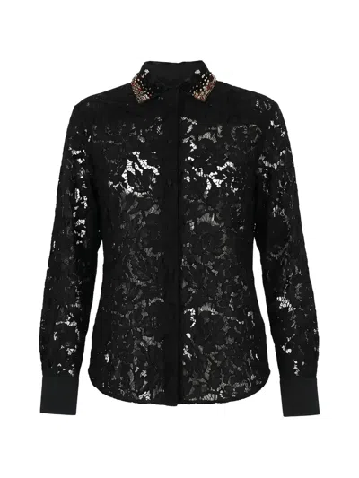 Valentino Sequin-embellished Lace Shirt In Black