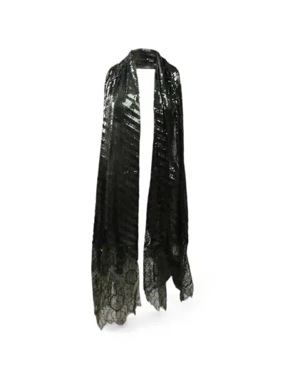 Valentino Sequin-embellished Lace-trim Scarf In Green
