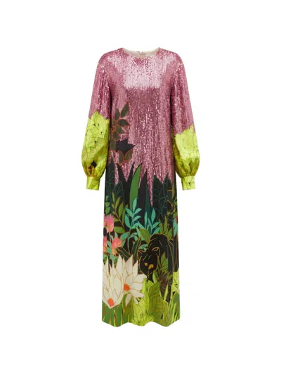 Valentino Sequin-embellished Panther-print Dress In Multi