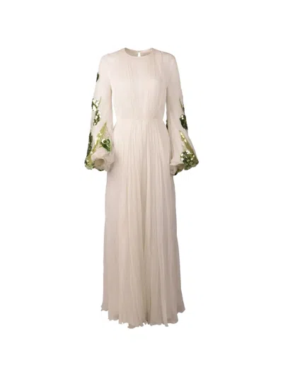 Valentino Sequin-embellished Pleated Maxi Dress In White
