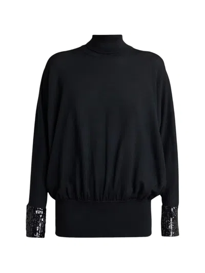Valentino Sequin-embellished Roll-neck Sweater In Black