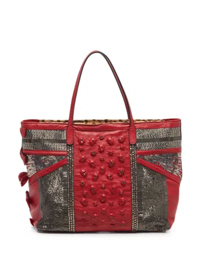 Pre-owned Valentino Garavani Sequinned Crystal-embellished Tote Bag In Red