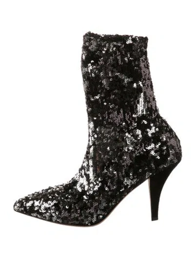 Pre-owned Valentino Garavani Sequins Sequin Embellishments Sock Boots In Black