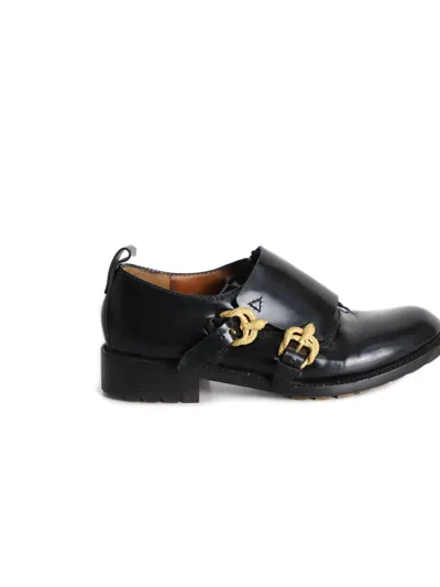 Pre-owned Valentino Garavani Serpentine Buckle Leather Monk Shoes In Black