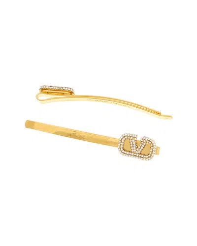 Valentino Garavani Valentino Set Of 2 Vlogo Signature Swarovski Hair Pins In Gold