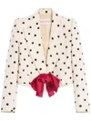 Valentino Bow-embellished Polka-dot Silk-shantung Jacket In Beige