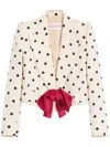 Valentino Bow-embellished Polka-dot Silk-shantung Jacket In Neutrals