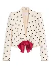 Valentino Bow-embellished Polka-dot Silk-shantung Jacket In Neutrals