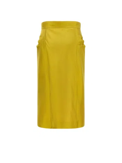 Valentino Shantung Slit Midi Skirt In Yellow