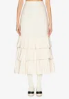 Valentino Shantung Ruffled Midi Skirt In Cream