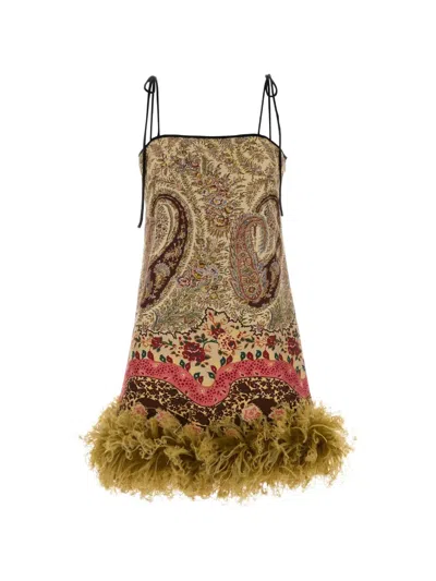 Valentino Printed Silk Mini Dress In Brown