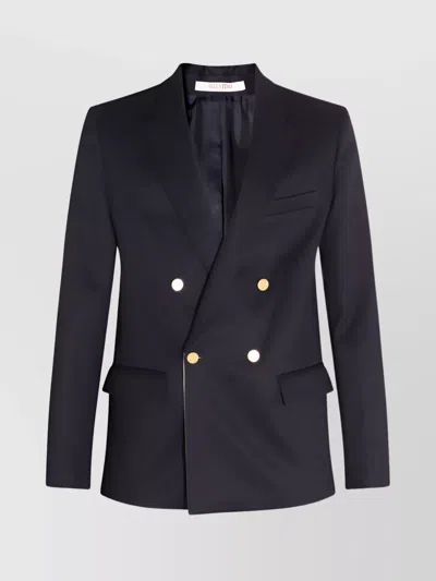 Valentino Drouble-breasted Blazer With Rear Vents In Blue