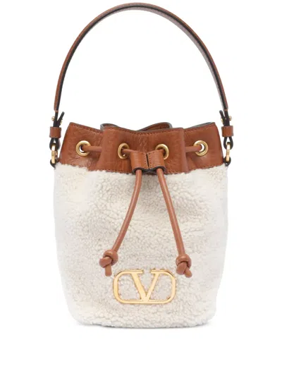 Valentino Garavani Shearling Bucket Bag In White