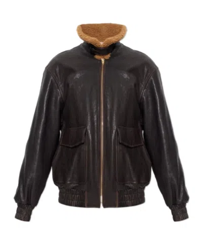 Valentino Shearling Collar Bomber Jacket In Black