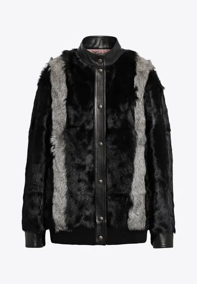 Valentino Shearling Leather Jacket In Black