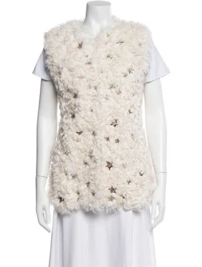 Pre-owned Valentino Shearling Patterned Vest In Neutral