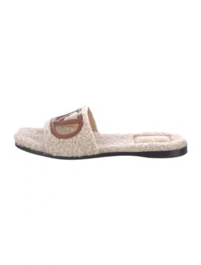 Pre-owned Valentino Garavani Shearling Slides In Neutral