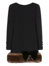 Valentino Shearling-trim Mini Dress In Black