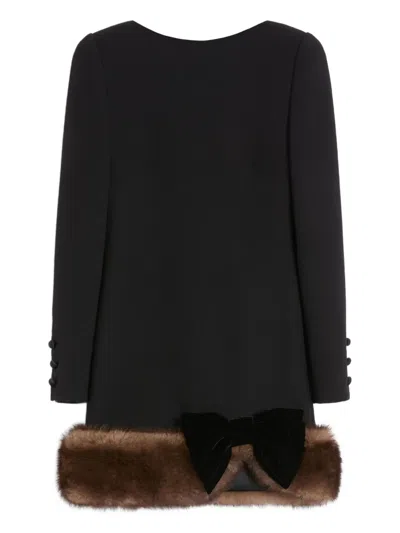 Valentino Shearling-trim Mini Dress In Black