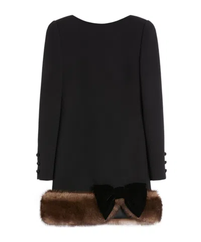 Valentino Shearling-trim Mini Dress In Black