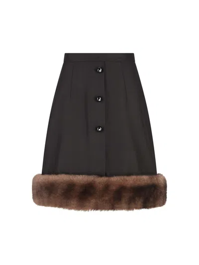 Valentino Shearling Trim Skirt In Black