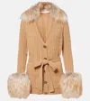Valentino Shearling-trimmed Cashmere Cardigan In Brown