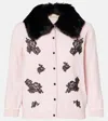 Valentino Lace-embellished Shearling-collar Cardigan In Pink