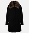 Valentino Shearling-trimmed Virgin Wool Coat In Black