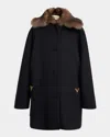 Valentino Sheep Shearling Collar Single-breasted Wool Coat In Black