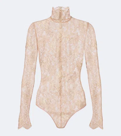 Valentino Sheer Lace Bodysuit In Beige