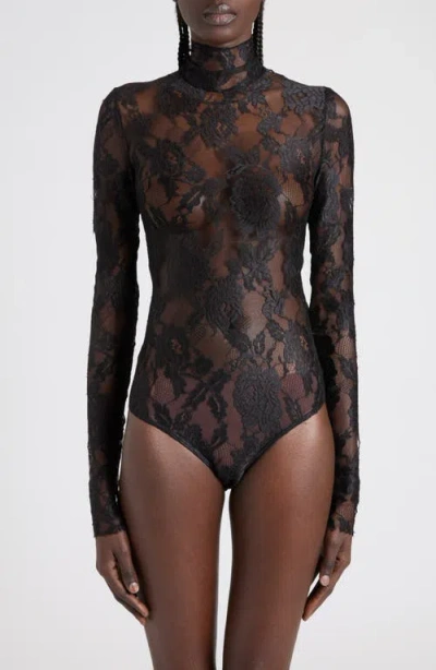 Valentino Sheer Lace Bodysuit In Black