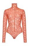 Valentino Sheer Lace Bodysuit In Orange