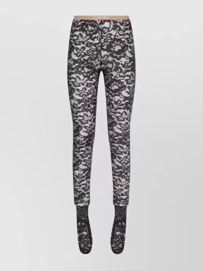 Valentino Sheer Lace Pattern Hosiery With Elastic Waistband In Black
