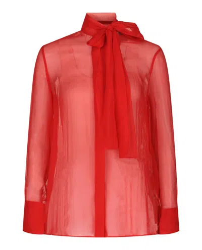 Valentino Sheer Organza Blouse In Red