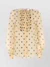 Valentino Garavani Polka Dot Ruffle Sheer Silk Organza Shirt In Yellow