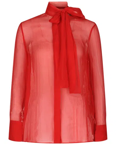 Valentino Sheer Organza Silk Blouse In 60035-rosso