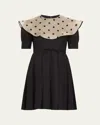 Valentino Garavani Polka Dot Bib Collar Pleated Shantung Silk Minidress In Black