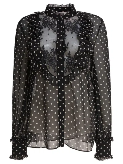 Valentino Sheer Silk Blouse With Ruffled Details In Black