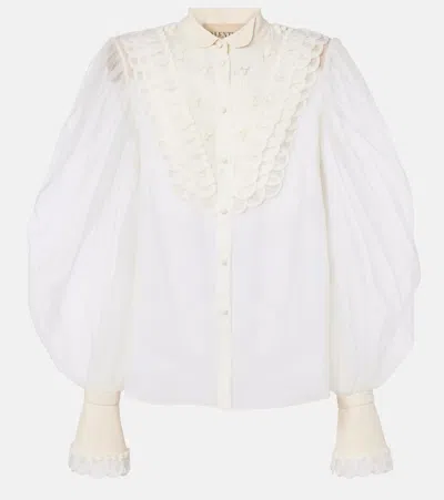 Valentino Sheer Silk Organza Blouse In White