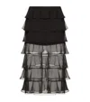 Valentino Semi-sheer Chiffon Midi Tiered Skirt In Black