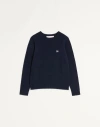 Valentino Shetland Wool Crewneck Jumper With Vlogo Embroidery In Blue