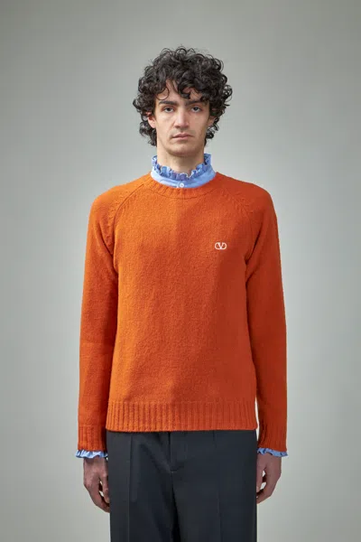 VALENTINO SHETLAND WOOL CREWNECK JUMPER WITH VLOGO EMBROIDERY