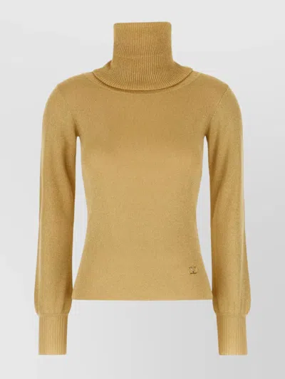 Valentino Shimmering Turtleneck Sweater Long Sleeves In Yellow