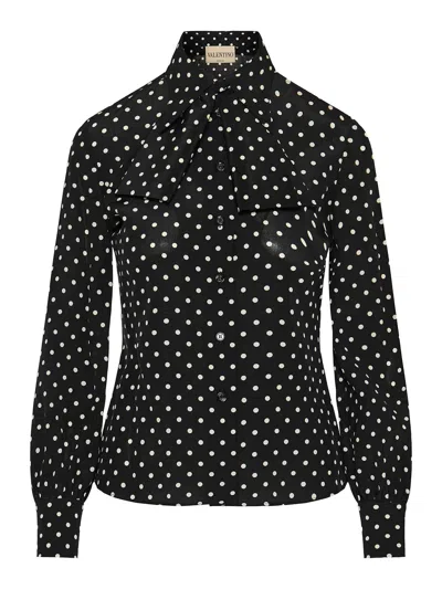 Valentino Long Sleeve Shirt Collar Bow Polka Dots In Black