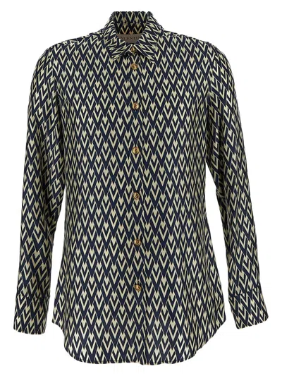 Valentino Curved Hem Button-up Shirt In Multi