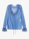 Valentino Garavani Light Georgette Shirt With Plusdepois Print In Blue